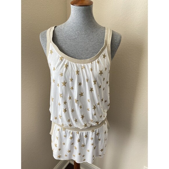 Victoria's Secret Size Small White Gold Star Print Sleeveless Swimsuit Cover Up - Picture 1 of 6
